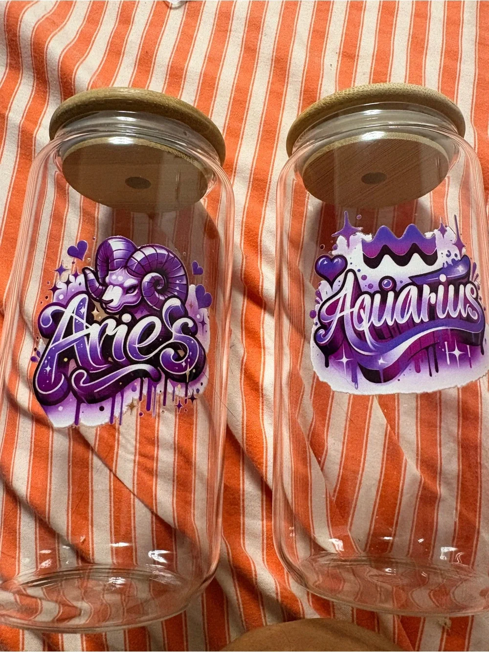 Glass Zodiac Storage Jar all zodiacs - Aries Aquarius ect. (Purple)